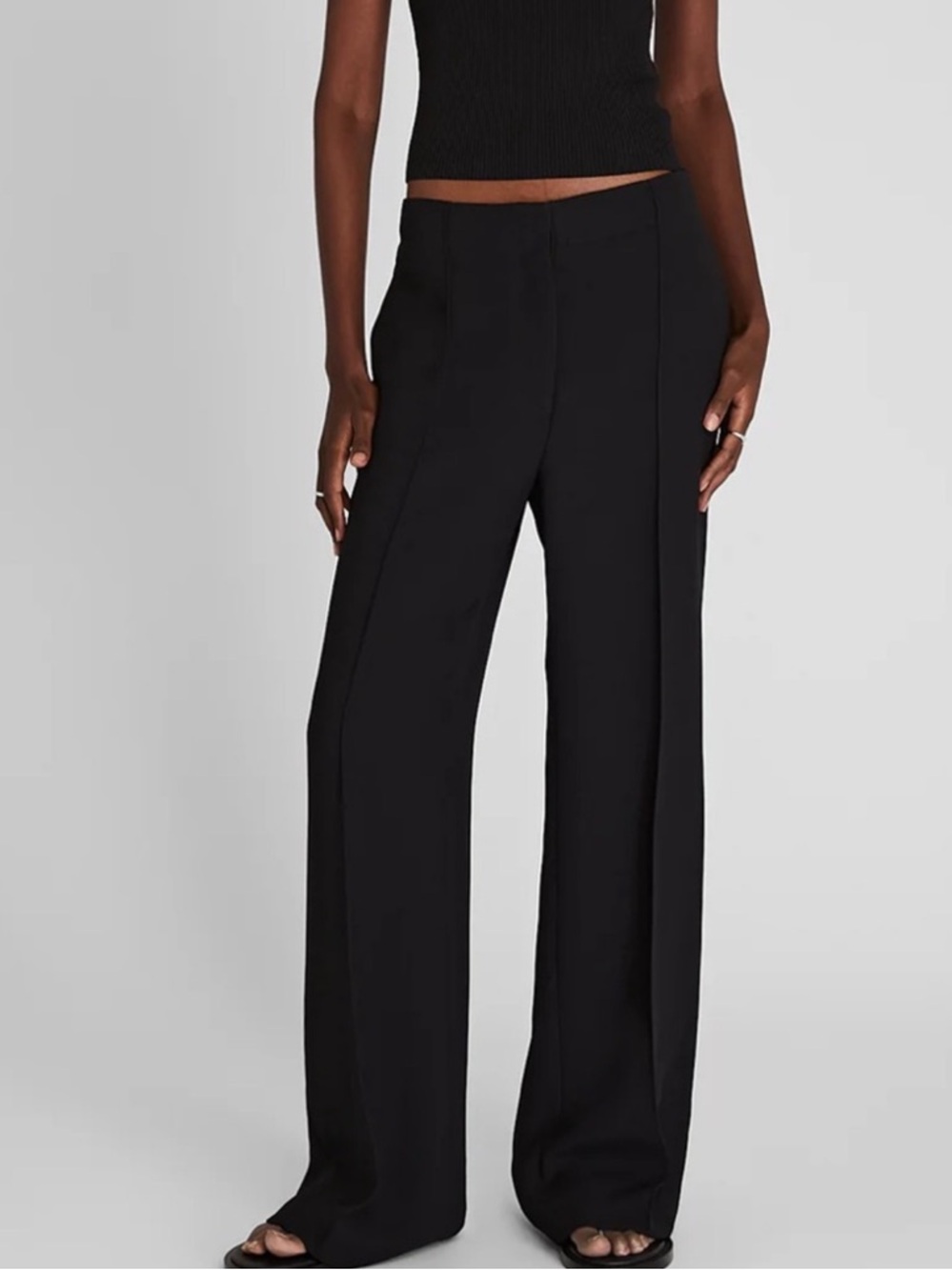 Club Monaco Black Wide-Leg Trousers with Front Seam